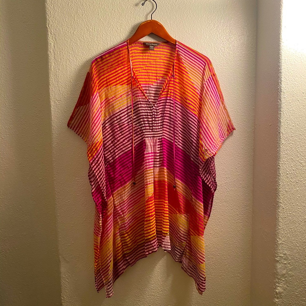 Tommy Bahama orange multicolor silk kaftan size M